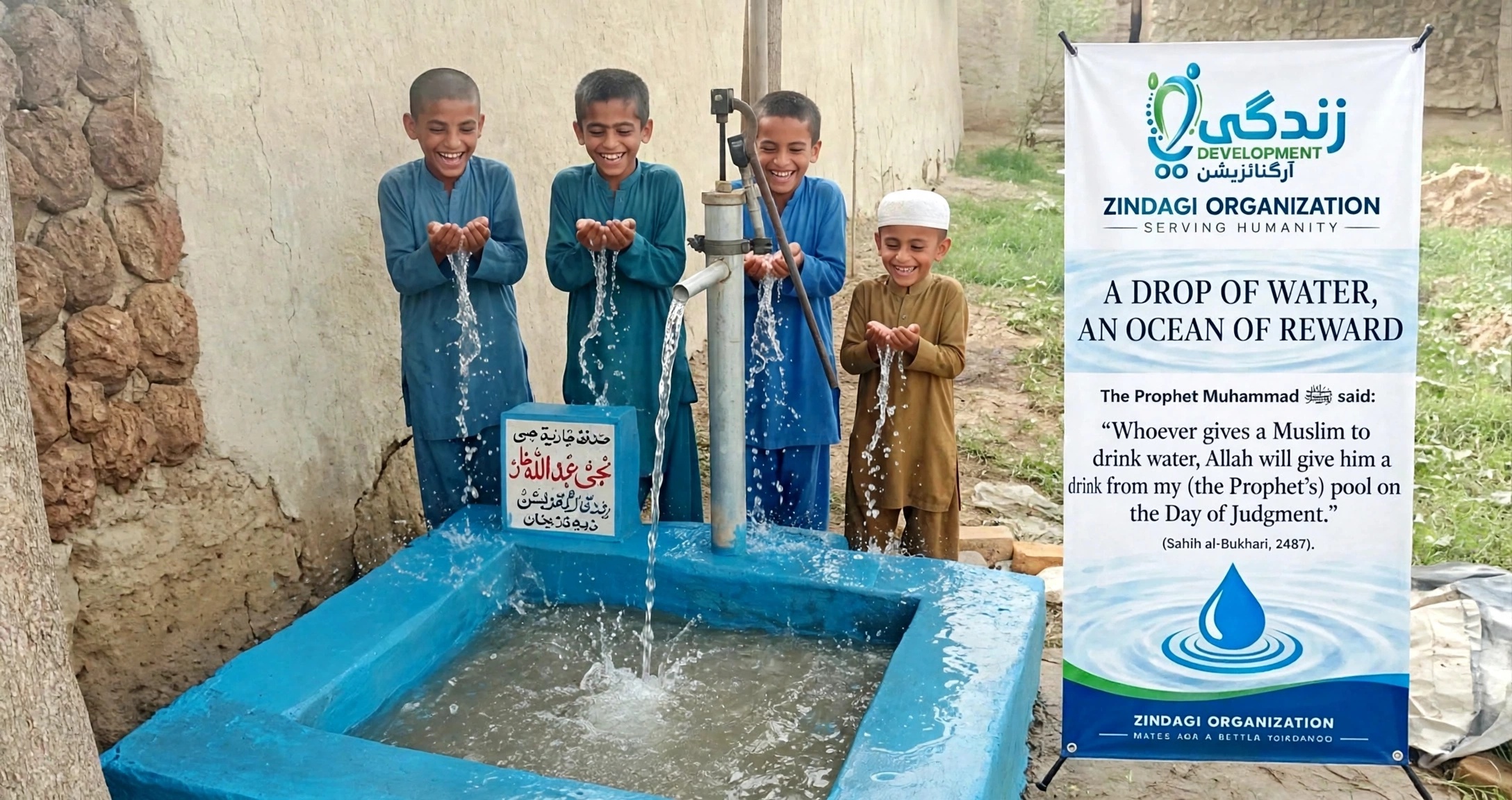 Children drinking clean water